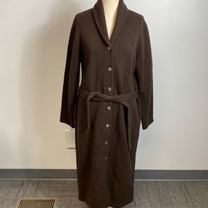 Ralph Lauren large Brown Anke Length Long sweater Button Up The Front w/ Belt